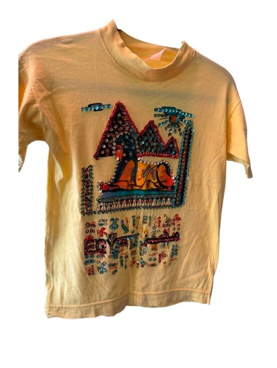 egypt Tops - Yellow Embellished Egyptian Sphinx Graphic Tee